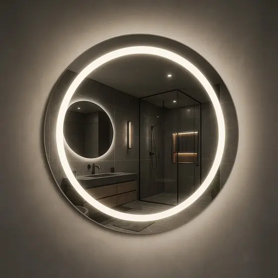 Espelho Redondo Led Jateado Grande Decorativo Bivolt Moderno Sala Quarto Banheiro Hall Hotel 3 TONS DE LED
