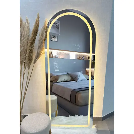 Espelho Janela EL13 Corpo Inteiro 170cm x 70cm Polido LED Jateado Luz Branca e Luz Amarela Sala Quarto Banheiro