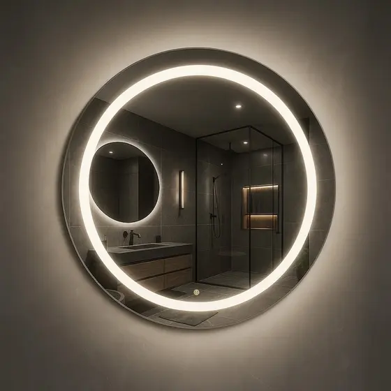 Espelho Redondo 90cm x 90cm Led Jateado Touch Grande Decorativo Bivolt Sala Quarto Banheiro Hall Hotel 3 TONS DE LED