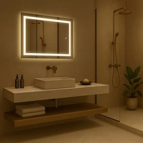 Espelho Retangular 90cm x 60cm Led Jateado Touch Grande Decorativo Bivolt Moderno Sala Quarto Banheiro 3 TONS DE LED
