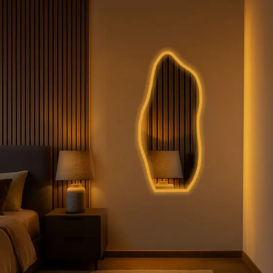 Espelho Orgânico E06 90X40Cm Janela Led Jateado Borda Infinita Bivolt Led AMARELO BRANCO FRIO Decorativo Multiuso
