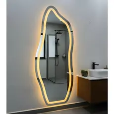 Espelho Orgânico Flame Corpo Inteiro 170cm x 70cm Polido LED Jateado Luz Branca e Luz Amarela Sala Quarto Banheiro