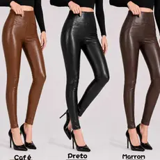 Calça Legging Peluciada Feminina Couro Sintético Cintura Alta Térmica Inverno Premium
