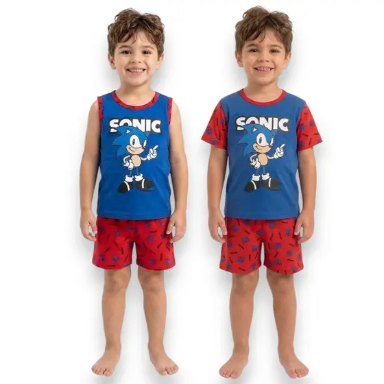 Pijama Infantil Menino Curto Regata ou Manga Curta Estampado Para Calor Sleepwear Roupa de Dormir