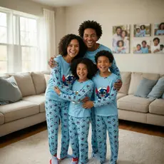 Pijamas Combinando Família Longo Inverno Malha Personagem Stitch Promoção