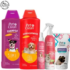 Kit Banho para Cachorro Gato Completo-Shampoo 5x1+Condicionador+Perfume+Banho seco+Hidrat de patinha
