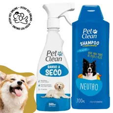 Kit Shampoo para Cachorro e Gato - Shampoo Neutro 700ml + Banho a Seco Pet Clean