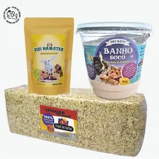 Kit Hamster - Serragem para hamster 1kg + Banho a seco em pó para hamster 1kg+Xixi Hamster - Paiol dos Bichos