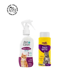 Kit Banho a Seco Gatos 300ml Pet Clean + Talco para Gatos Pet Clean 100 g