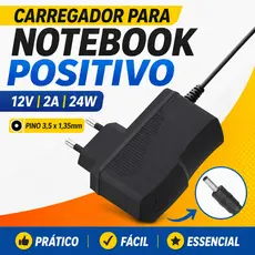 Carregador Notebook Positivo KNUP F24l9-120200spae 12V 2A Pino 3,5x1,35mm Fonte 24W Compatível