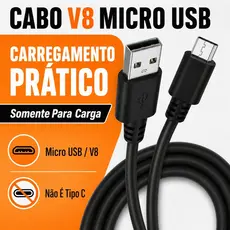 Cabo Micro USB V8 USB-A Para Carregamento Somente Carga Não Transmite Dados Não é USB-C