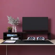 Suporte Monitor De Mesa Elevado Organização Home Office Preto Plataforma Elevatória Tela Computador