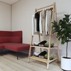 Arara Roupeiro Loja Boutique Cabideiro Organizador Sapateira Em Madeira Pinus Dobrável Expositor