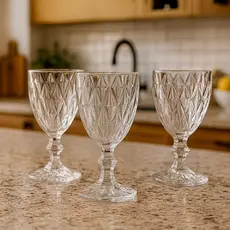 Jogo 6 Taça Diamante Copo Vidro Transparente Taças Suco Luxo Diamond Premium Gourmet 350ml Casamento