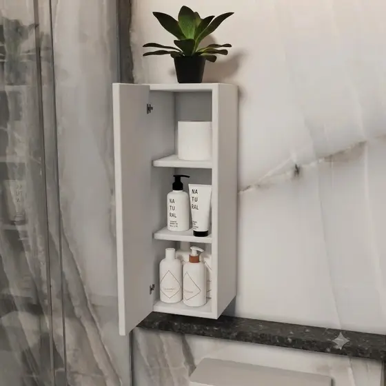 Armário Lateral Nicho Porta Multiuso Suporte Fixação Parede Branco Banheiro Suspenso Compacto