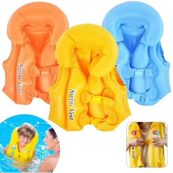 Colete Inflável Infantil 3 a 12 anos Swim Vest para Piscina Natação Boia Amarelo Azul Rosa Laranja