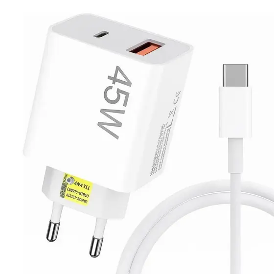 Carregador 45w Tipo C Turbo Original Lehmox Duas Entradas USB Bivolt Para Android Branco