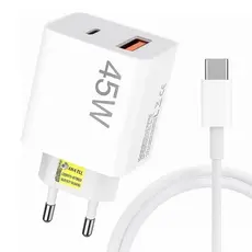 Carregador 45w Tipo C Turbo Original Lehmox Duas Entradas USB Bivolt Para Android Branco