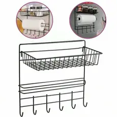 Porta Tempero Condimento com Rolo de Papel Toalha 6 ganchos Pendurar Pano de Prato Aramado Multiuso Cozinha Casa