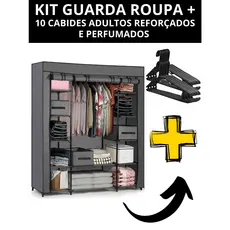 Kit Guarda Roupa c/3 Portas Dobravel Armario Organizador Portatil + 10 Cabides Adultos Resistente Casa Utilidade Quarto