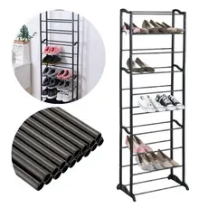 Sapateira Vertical Organizador de 30 Pares com 10 Prateleiras Empilhável em Metal e Plástico Casa Utilidade Armário