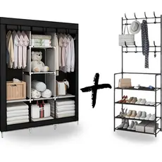 Guarda-Roupa Portátil Dobrável Prateleiras e Zíper para Quarto Closet + Rack Sapateira Cabideiro Quarto