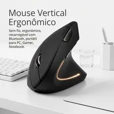 Mouse vertical sem fio, ergonômico, recarregável com bluetooth portátil para PC Gamer Notebook
