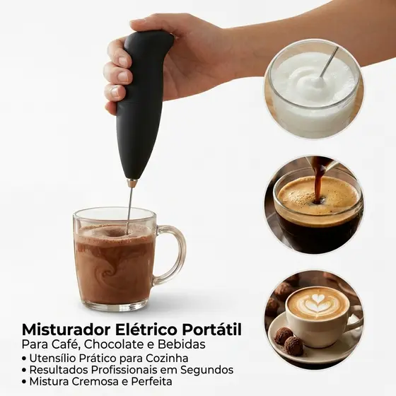 Misturador Elétrico Portátil Utensílios de Cozinha para Café Chocolate e Bebidas