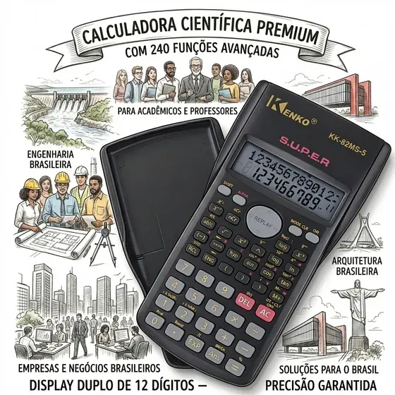 Calculadora Científica Premium 240 Funções – Display Duplo 12 Dígitos, ideal engenharia e estudos