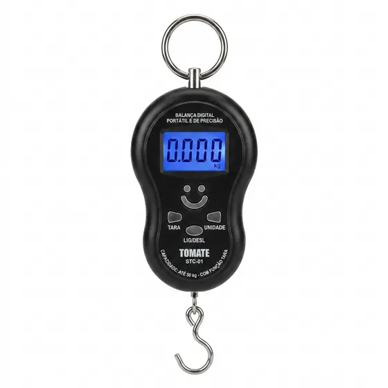 Balança Digital Portátil De Gancho Até 50kg Tomate STC-01 Para Mala De Viagem Pesca Com Função Tara