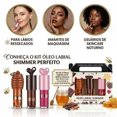 Kit 3 Gloss Lip Oil Hidratante Labial Brilho Intenso Shimmer Chocolate Mel Rosa
