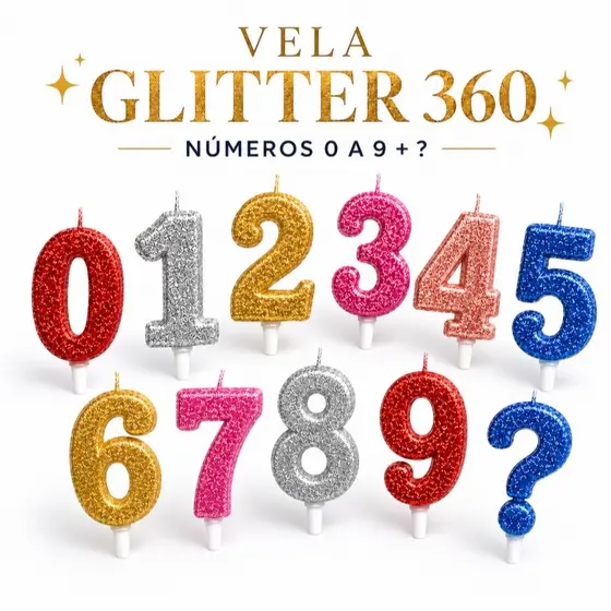 Vela Glitter 360 Colorida Para Bolo Aniversário