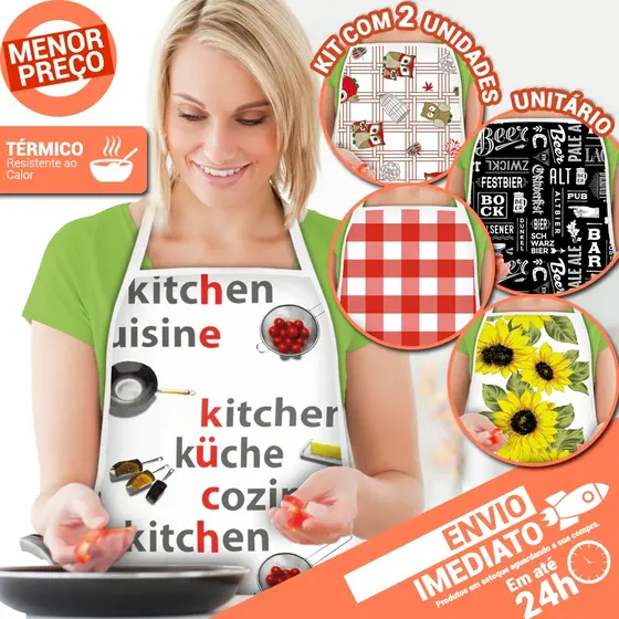 Avental Térmico Forrado Impermeável Cozinha Lavanderia Estampado Sortido 45 x 65cm
