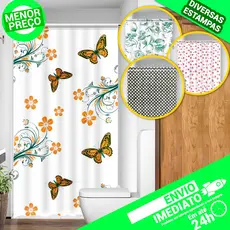 Cortina Para Box de Banheiro PE Estampada Sortidas Uso Direto ao Suporte Acabamento em Viés