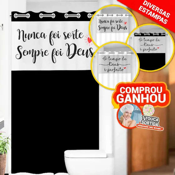 Cortina de Box com Visor Frases Para Banheiro Com Ilhós 100% PVC Anti Mofo Resistente Alta Qualidade