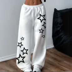 Calça Moletom Wide Leg Unissex Estilo Streetwear Confortável Modelo: "Estrelas em Cima e em Baixo" - Novidade Especial