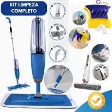 MOP Spray Limpeza Faxina Prática + Limpa Vidros Magnético Janelas e Vidros + Mini MOP Multiuso