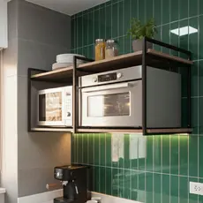 Prateleira Industrial Dupla 120X40cm para Micro-ondas, Cozinha Parede Suporte de Metal Decorativa