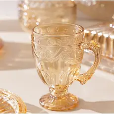Conjunto 6 Canecas C/Pé Vidro Cristal Âmbar Dourada 190ml Taças Ambar Xicaras cafe cha cappuccino
