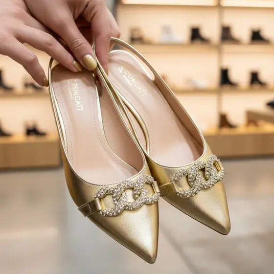 Sapatilha Dourada Slingback Feminino Super Confortável Premium Conforto  Mulheres Resistente Moda