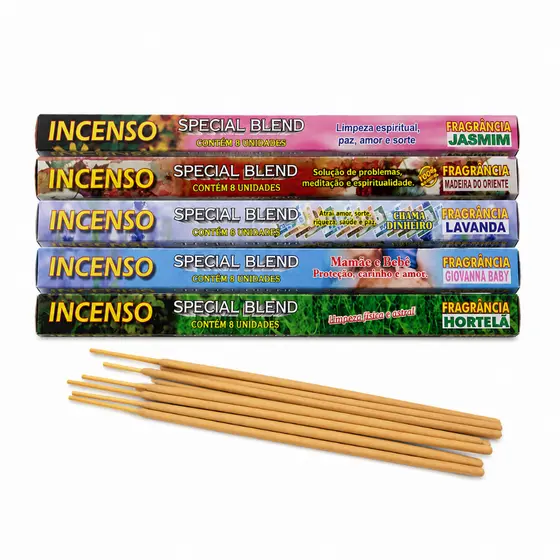 Kit Incenso Aromático Special Blend 5 Caixas Fragrâncias Variadas Limpeza Energética