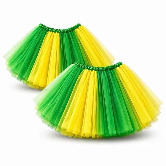 Par de Saia Tule Brasil Verde e Amarela Tamanho Universal Elástico Ajustável Festa Copa do Mundo
