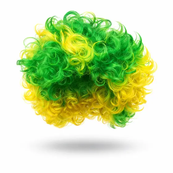 Peruca Brasil Verde Amarelo Copa do Mundo Cacheada Volumosa Adulto