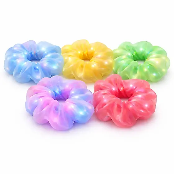 5 Xuxinhas Laço de Cabelo com LED Colorido Pisca Elástico Adulto Infantil