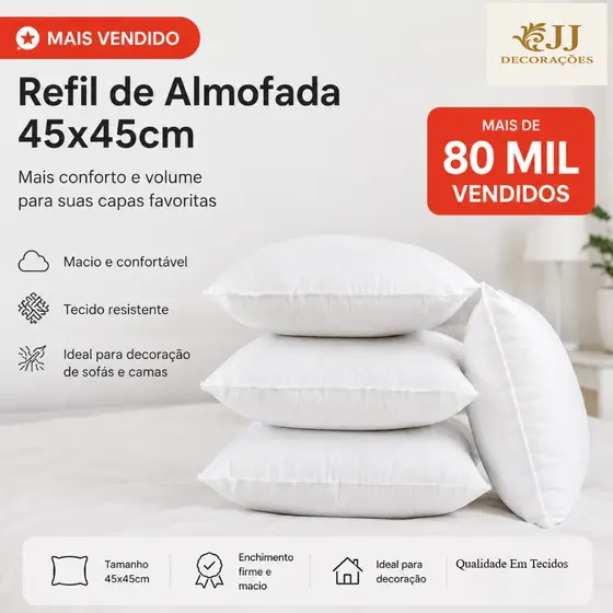 Kit 4 Enchimento Refil Almofada 45x45 Espuma Siliconada Cheia Macia Decorativa