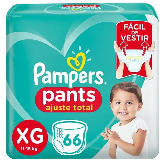 FRALDAS DESCARTÁVEIS PAMPERS PANTS AJUSTE TOTAL XG C/66 UND