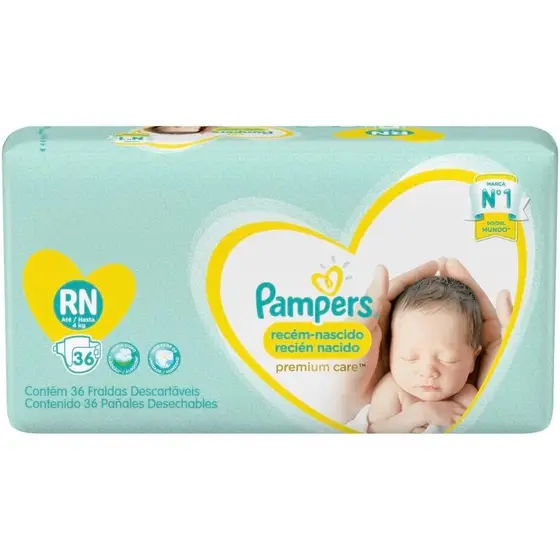 FRALDAS DESCARTÁVEIS PAMPERS PREMIUM CARE RN C/36
