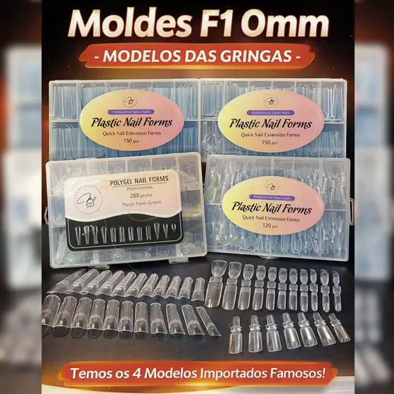 Molde F1 0mm para Alongamento de Unhas - Curvatura C, Bailarina, Almond, Molde francesa e 12 Modelos  - Escolha o Modelo
