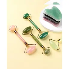 Kit Rolo de Jade + Pedra Gua Sha - Massagem Facial, Lifting Natural e Relaxamento