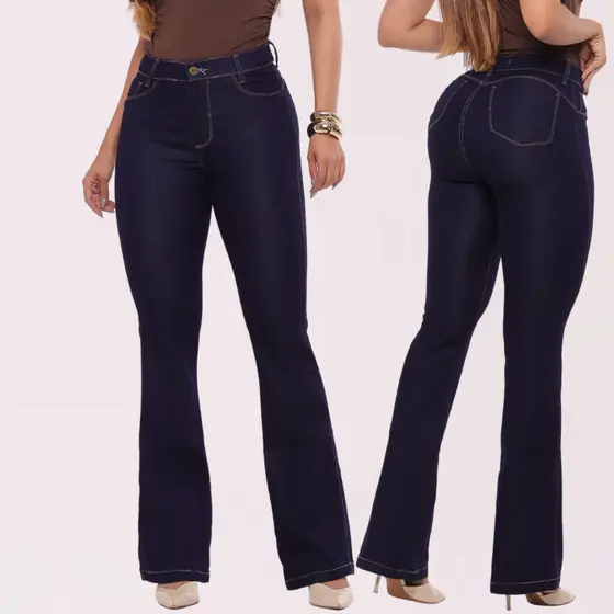 Cal莽a Jeans Feminina Flare Cintura Alta Empina Bumbum Com Elastano C贸s Alto Levanta Bumbum Premium